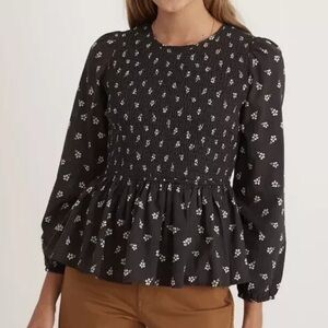 Marine Layer Gabrielle Smock Top Black Modern Ditsy Women's Large